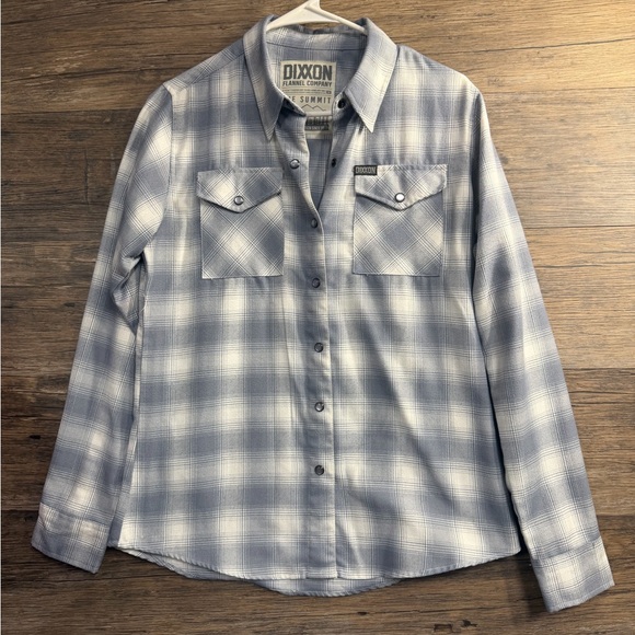 DIXXON the Summit Flannel Blue Cream White Plaid Women's Button Down Shirt - Picture 1 of 7